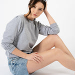 Women's Puff Sleeve Sweatshirt | Heather Grey | Boatneck | Long Sleeve | Soft Cotton Bamboo