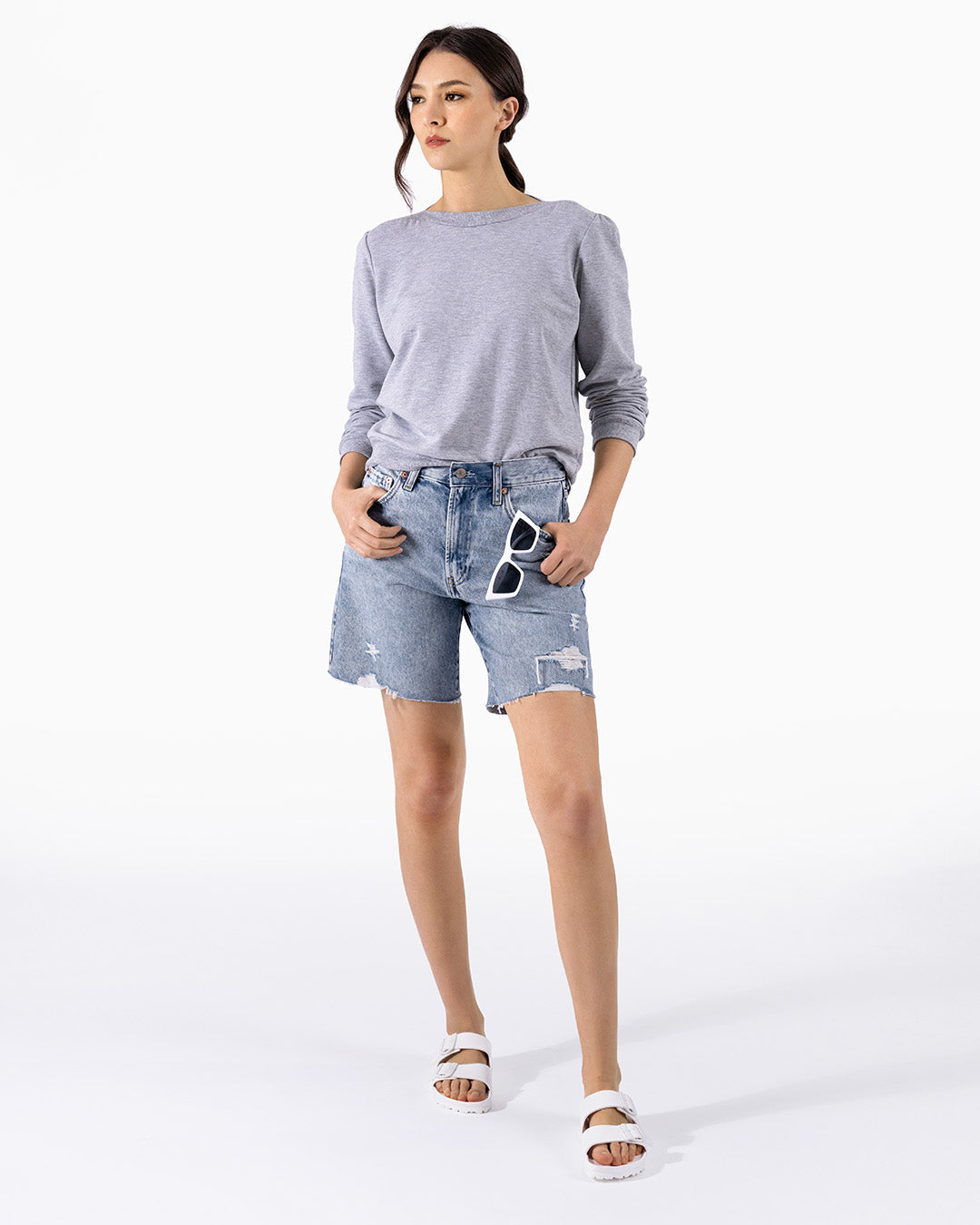 Women's Puff Sleeve Sweatshirt | Heather Gray | Boatneck | Long Sleeve | Soft Cotton Bamboo