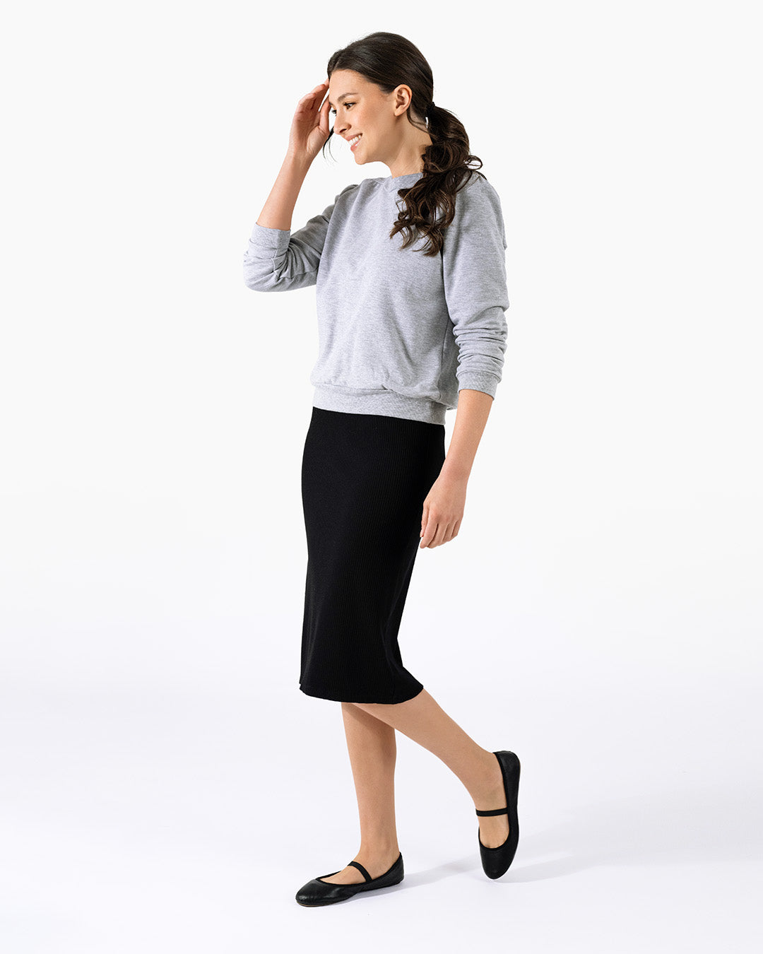 Women's Puff Sleeve Sweatshirt | Heather Grey | Boatneck | Long Sleeve | Soft Cotton Bamboo