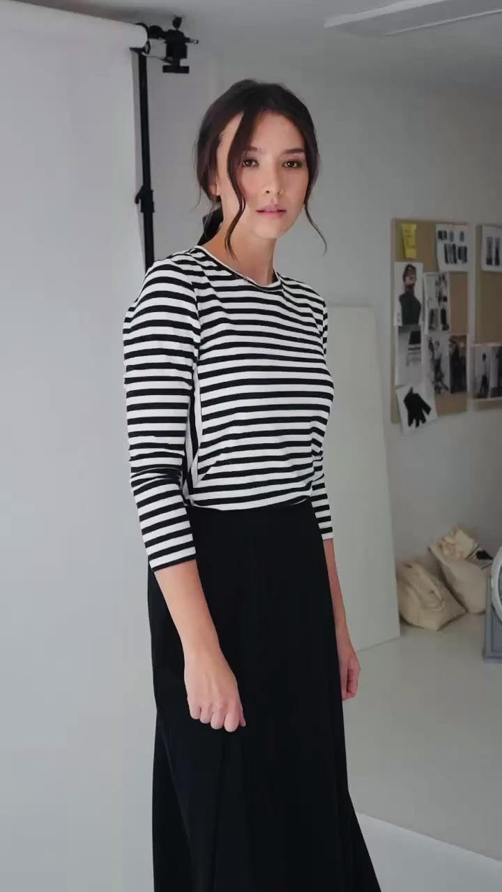 Striped Black and White Shirt Womens | Women's Striped Tee | Long Sleeve Tee | Crewneck 