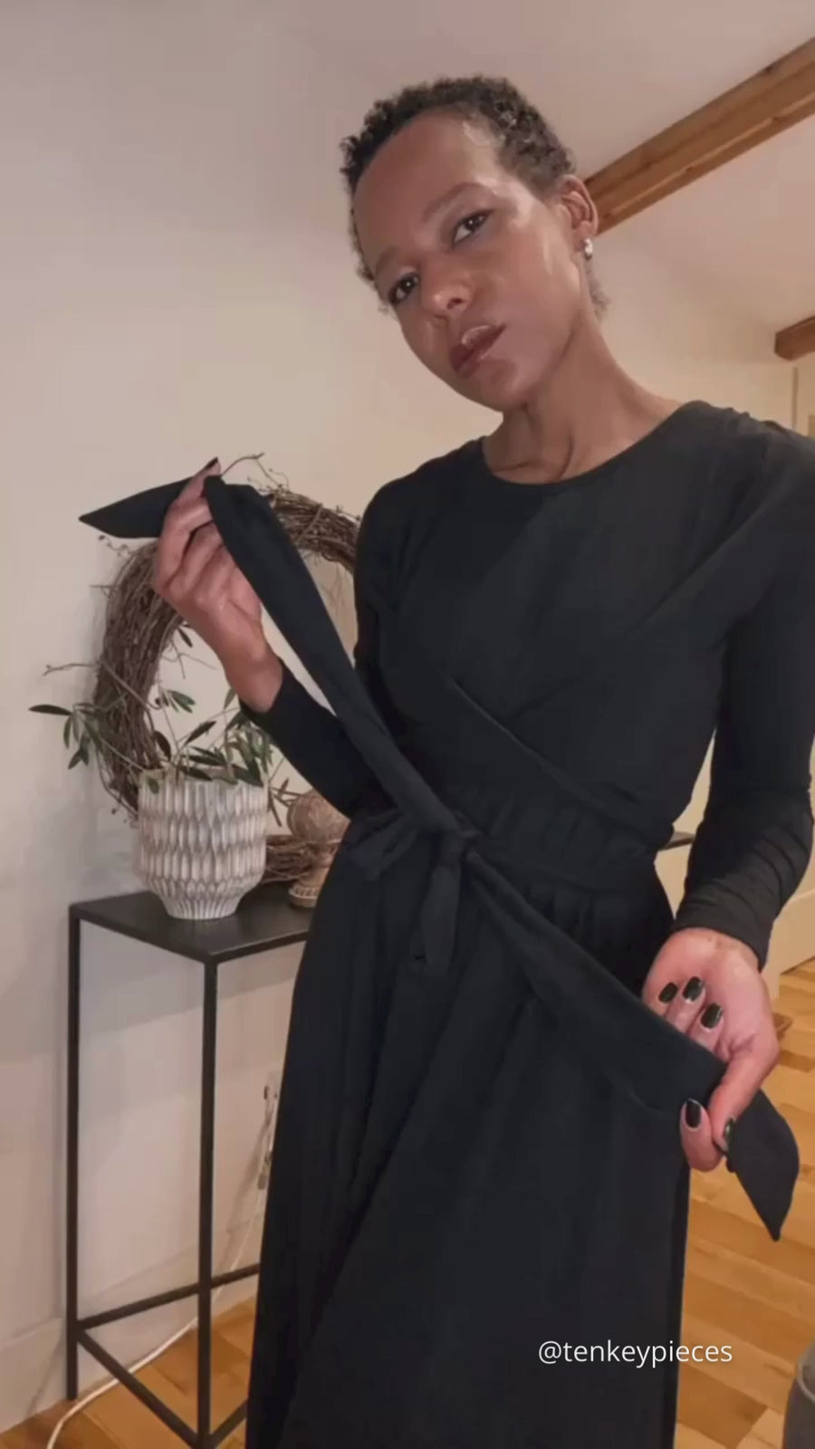 Nari Tie-front Midi Dress Black
