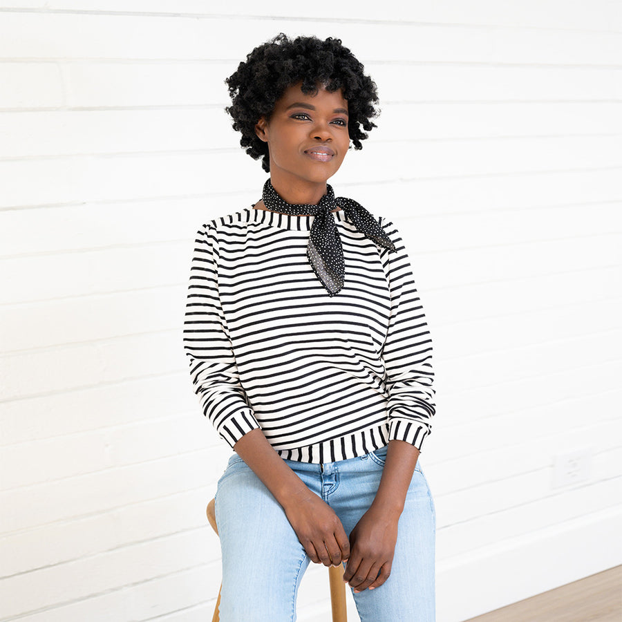 Black and White Striped Sweatshirt | Long Sleeve | Boatneck 