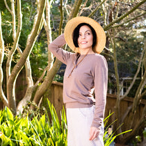 Womens Sweatshirt Beige - Puff Sleeve Sweatshirt - Lacson Ravello