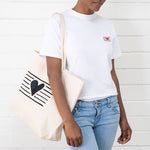 large size, tote bag, cotton web handles, heart and stripe embroidered - lacson ravello