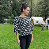top, bateau neckline, puffed elbow-length sleeves, textured 3-dimensional dot pattern - lacson ravello