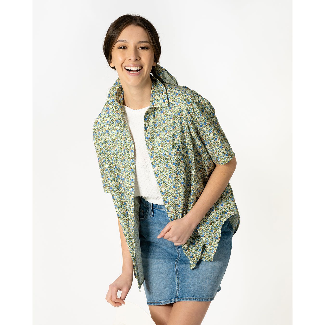 Women's Camp Shirt - Ditsy Floral - Short Sleeve | Menswear | Button Front | Floral Print | Cotton | Collared