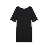 loose-fitting t-shirt dress, bateau neckline, elbow-length sleeves, and banded pockets - lacson ravello
