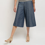 pants, dark denim, high waistband, elastic back, wide leg, below the knee - lacson ravello