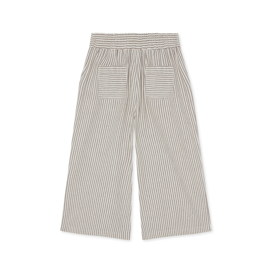 pants, organic cotton stripe, high waistband, elastic back, wide leg, below the knee - lacson ravello