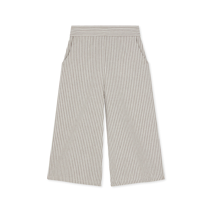 | Lacson Ravello | | Elastic Comfortable Leg – | Hemp Waist Organic Stripe Front | Soft | Pockets Culottes - Wide High Waist Flat Women for | Cotton