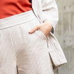 pants, organic cotton stripe, high waistband, elastic back, wide leg, below the knee - lacson ravello