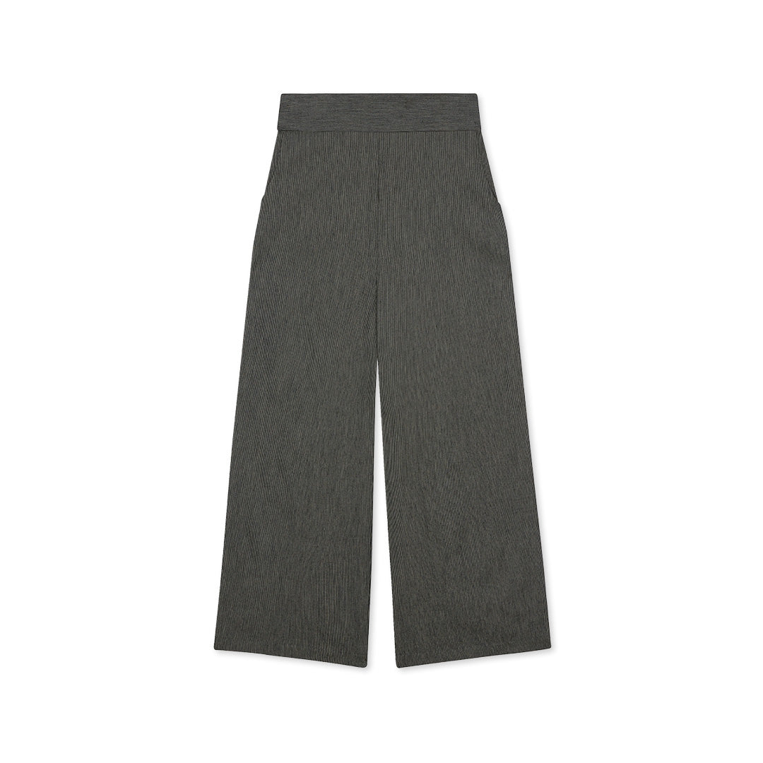 Black Pant with White Stripes | Cropped | Straight Leg | Elastic Waist