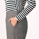 Black Pant with White Stripes | Cropped | Straight Leg | Elastic Waist