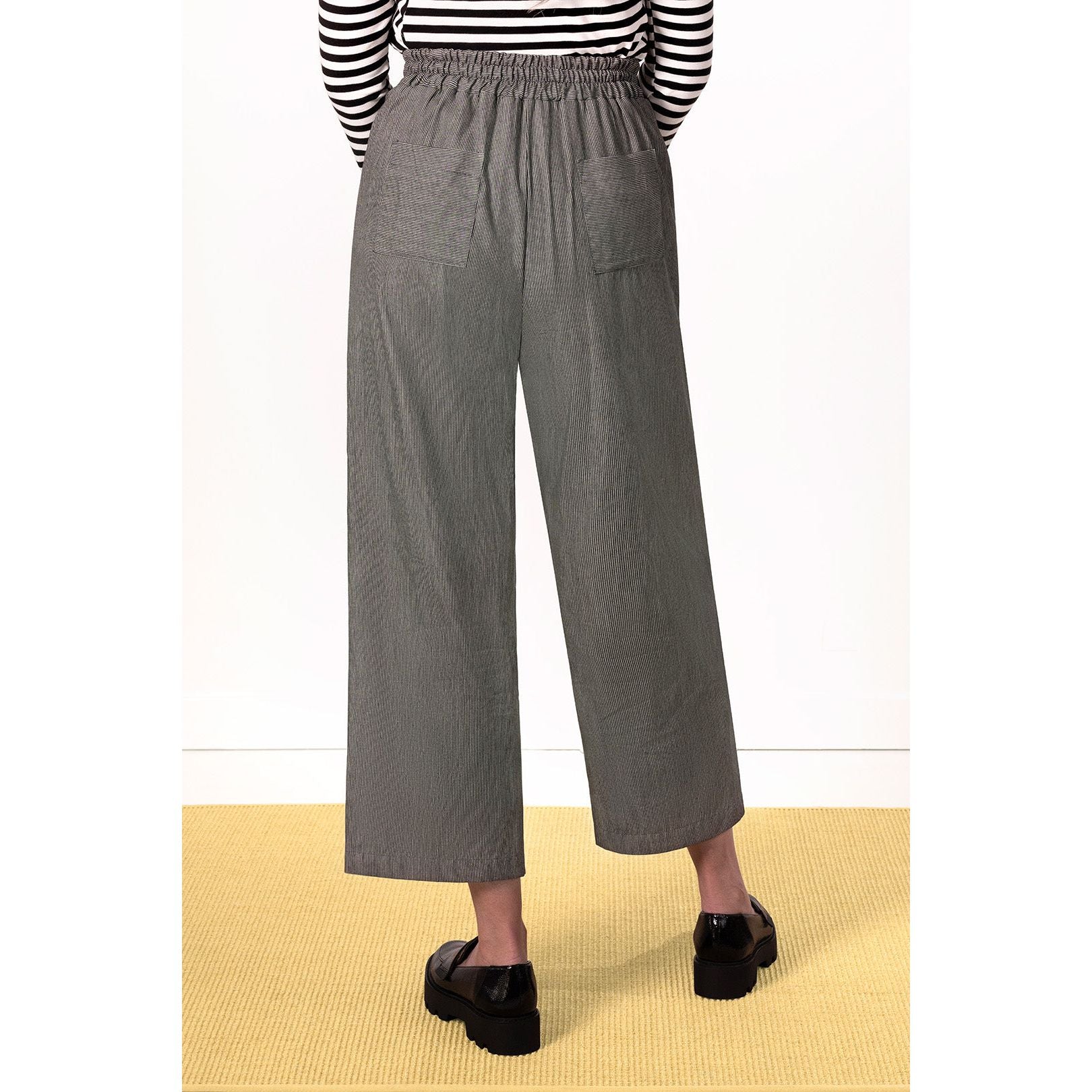 Black Pant with White Stripes | Cropped | Straight Leg | Elastic Waist