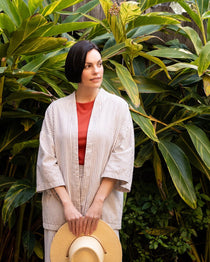 stripe jacket, hemp and organic cotton canvas, oversized, kimono-inspired silhouette, hidden side-seam pockets - lacson ravello