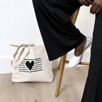 large size, tote bag, cotton web handles, heart and stripe embroidered - lacson ravello