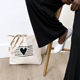 large size, tote bag, cotton web handles, heart and stripe embroidered - lacson ravello