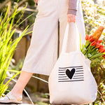 large size, tote bag, cotton web handles, heart and stripe embroidered - lacson ravello