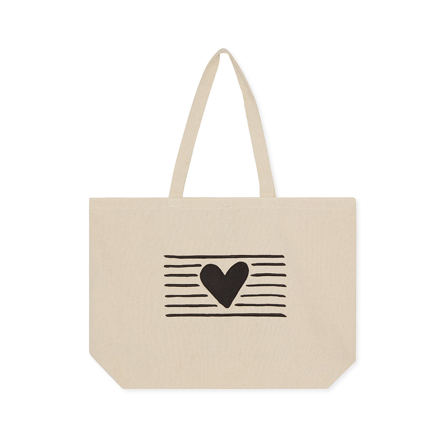 large size, tote bag, cotton web handles, heart and stripe embroidered - lacson ravello
