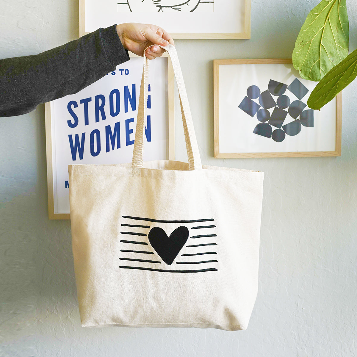 large size, tote bag, cotton web handles, heart and stripe embroidered - lacson ravello