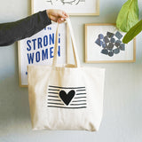 large size, tote bag, cotton web handles, heart and stripe embroidered - lacson ravello