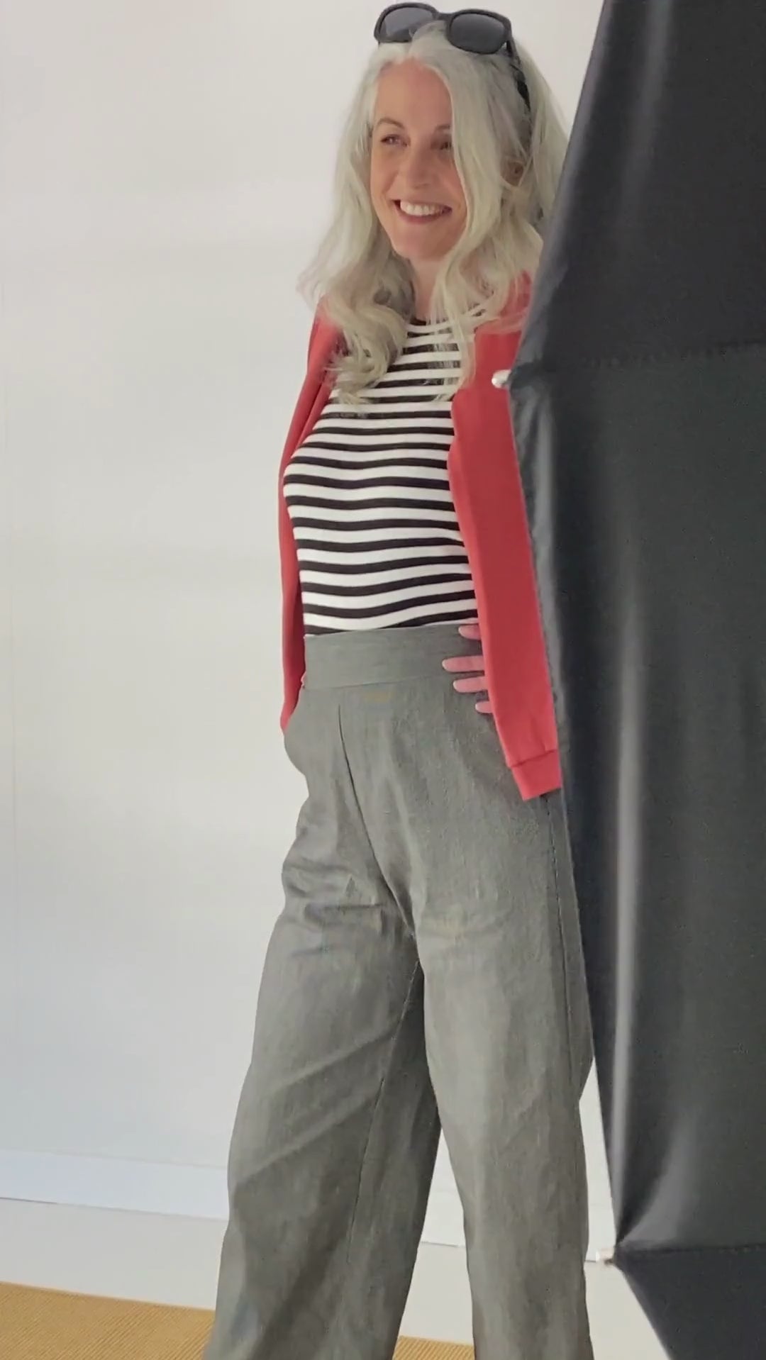 Black Pant with White Stripes | Cropped | Straight Leg | Elastic Waist